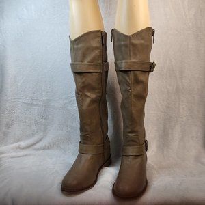 Comfortable Beige Knee High Flat Riding Boots